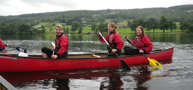 Groups can have lots of fun Canoeing on one of the many Lake District lakes.  Canoeing in The Lake District is a great hen party activity.  Canoes are stable and fun to paddle.